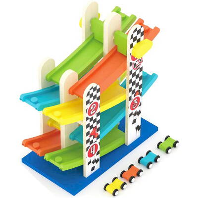 Set Smily Play Car track Wooden double slide with cars