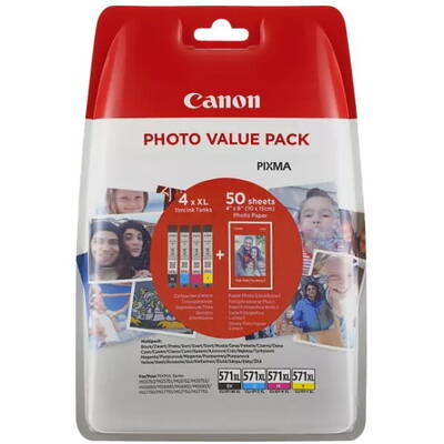 Cartus Imprimanta Canon CLI571XL Multi Pack + Hartie 50 Coli