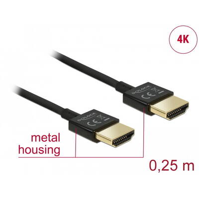 Cablu DELOCK Cable High Speed HDMI cu Ethernet A male > A male 3D 4K 0.25m Slim