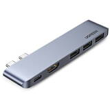 "CM251" conectare Macbook Pro / Macbook Air 2 x USB Type-c, USB 3.0 x 3|HDMI 4K x 1|USB Type-C x 1, aluminiu, gri "60559"  - 6957303865598