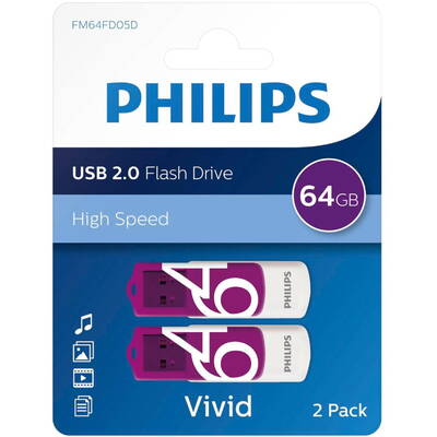 Memorie USB Philips USB 2.0 2-Pack 64GB Vivid Edition Magic Purple