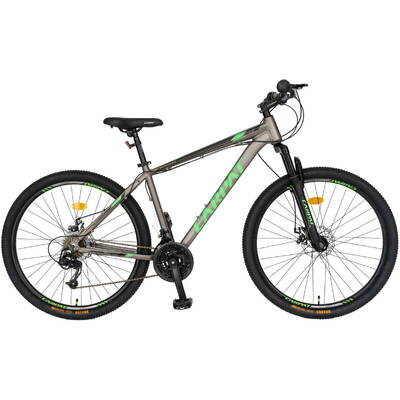 Carpat Bicicleta MTB Montana C2999A, 29 inch, 21 viteze, cadru aluminiu, frane disc, manete schimbator Shimano rotative, gri/negru/verde
