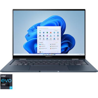 Ultrabook Asus 14'' Zenbook 14 Flip OLED UP3404VA, 2.8K 90Hz Touch, Procesor Intel Core i7-1360P (18M Cache, up to 5.00 GHz), 16GB DDR5, 1TB SSD, Intel Iris Xe, Win 11 Pro, Ponder Blue, 3Yr