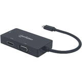 Adaptor MANHATTAN USB-C 3in1 Multiport Konverter DVI HDMI VGA-