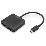 Adaptor Assmann USB-Hub 2-Port C ->2xHDMI m.Cablu Negru