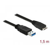 Adaptor DELOCK cu conector tată USB 3.0 Tip-A > conector tată USB 3.0 Tip Micro-B, de 1,5 m, negru