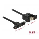 Adaptor DELOCK USB 2.0 Micro-B female panel-mount > USB 2.0 Type-A female panel-mount 25 cm