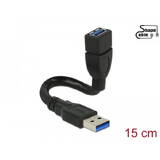 Adaptor DELOCK USB 3.0 Tip-A tată > USB 3.0 Tip-A mamă ShapeCable 0,15 m