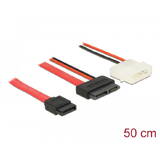Cablu DELOCK SATA 6 Gb/s 7 pin receptacle + 4 pin power plug (5 V) > Slim SATA 13 pin receptacle 50 cm