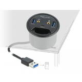 Hub USB DELOCK 3 port In-Desk 1 x USB Type-C și 2 x USB Tip-A + Porturi HD-Audio