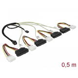 Cablu cu conector Mini SAS HD SFF-8643 > 4 x SAS SFF-8482 + aliemntare + bandă de frecvenţe laterale, de 0,5 m