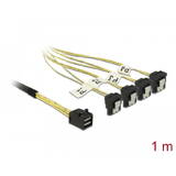 Cablu cu conector Mini SAS HD SFF-8643 > 4 x SATA, 7 pini mamă, unghi de 90° 1 m