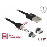 DELOCK Set cablu magnetic pentru date USB și încărcare pentru Micro USB / USB Type-C negru 1,1 m