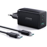 incarcator rapid Joyroom GaN 65W USB, 2x USB C negru + cablu USB C - USB C 100W 1.2m (TCG01)