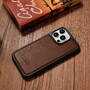 Husa iPhone 14 Pro Max din seria iCarer Case Leather Oil Wax de culoare maro