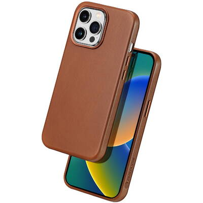 Dux DUCIS Husa magnetica din piele Naples pentru iPhone 14 Pro cu MagSafe de culoare maro