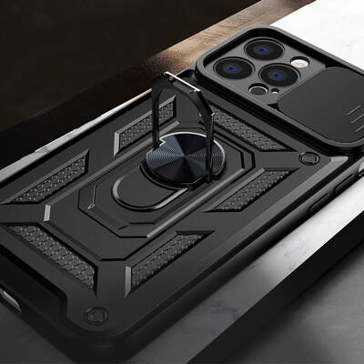 ForIT Husa Hybrid Armor Camshield pentru iPhone 14 cu capac pentru camera in negru
