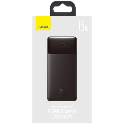 Baterie Externa Baseus Bipow cu display 10000mAh 15W negru (Overseas Edition) + USB-A - Cablu micro USB 0.25m negru (PPBD050001)