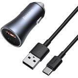 incarcator auto rapid Baseus Golden Contactor Pro USB tip C / USB 40 W Power Delivery 3.0 incarcare rapida 4+ SCP FCP AFC + cablu USB - USB tip C gri (TZCCJD-0G)