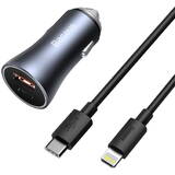 Incarcator Auto Baseus rapid Golden Contactor Pro USB tip C / USB 40 W Power Delivery 3.0 incarcare rapida 4+ SCP FCP AFC + cablu USB tip C - Gri lightning (TZCCJD-B0G)