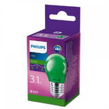 Philips Bec LED COLORED GREEN P45, E27, 3.1W (25W), lumina verde