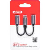 Adaptor Unitek USB-C - 2X USB-C, 18W, AUDIO, M206A