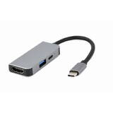 Adaptor Gembird A-CM-COMBO3-02 USB Type-C 3-in-1 multi-port (USB port + HDMI + PD), silver