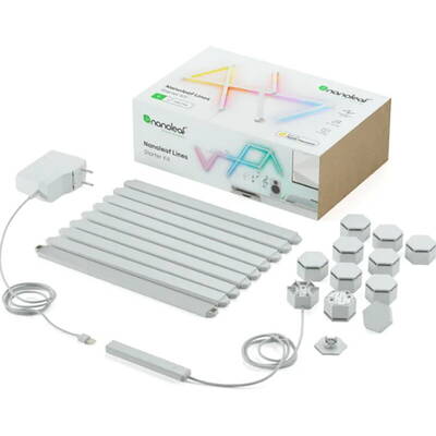Nanoleaf Starter Kit Lines, Wi-Fi, LED, RGB compatibil Apple HomeKit, Google Assistant, 9 bucati