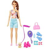 Papusa MATTEL Barbie with Puppy, Workout Outfit, Roller Skates and Tennis