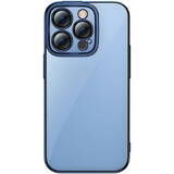 Glitter Transparent Case and Tempered Glass set for iPhone 14 Pro (blue)