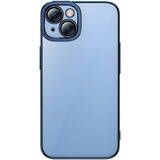 Glitter Transparent Case and Tempered Glass set for iPhone 14 (blue)