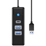 Hub USB Orico USB to 2x USB 3.0 + USB-C, 5 Gbps, 0.15m Negru