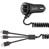 Incarcator GSM Auto Budi 2x USB 068T3, 3.4A + cablu 3in1 USB do USB-C / Lightning / Micro USB Negru