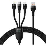 Cablu de Date Baseus 3in1 USB Flash II Series, USB-C + micro USB + Lightning, 66W, 1.2m Negru