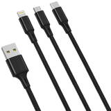 Cablu de Date XO 3in1 USB-C / Lightning / Micro 2.4A, 1,2m Negru