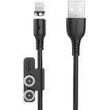 X62 Magnetic 3in1 USB to USB-C / Lightning / Micro USB , 2.4A, 1m Negru