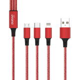 Cablu de Date Dudao USB TGL2 3in1 USB-C / Lightning / USB 2.4A, 1.2m (Rosu)