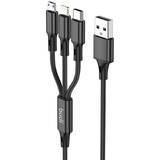 3in1 USB to USB-C / Lightning / Micro USB 1m Negru