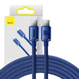 Cablu de Date Baseus Crystal Shine USB-C to USB-C, 100W, 2m Albastru