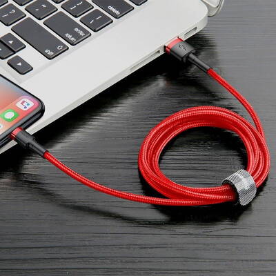 Cablu de Date Baseus Cafule USB Lightning  2,4 A 1 m (Negru-Rosu)