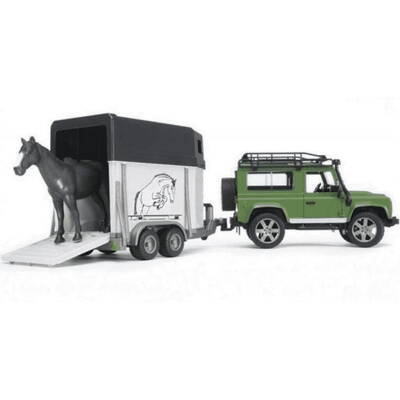 Masinuta BRUDER Vehicle Land Rover with horse trailer and figurine