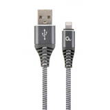 Gembird Cablu de date Premium Cotton Braided, USB - Lightning, 2m, Grey-White