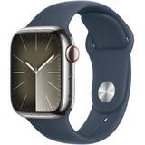 Watch Series 9 GPS + Cellular 41mm Silver Stainless Steel Case with Storm Blue Sport Band - S/M
