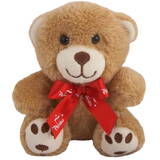 Teddy bear mascot, embroidered with a red bow 12 cm