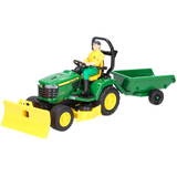 John Deere tractor with mower and figurine