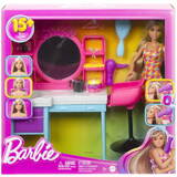 Papusa MATTEL Barbie Doll And Hair Salon Playset, Color-Change Hair