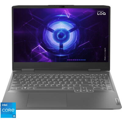 Laptop Lenovo Gaming 15.6'' LOQ 15IRH8, FHD IPS 144Hz G-Sync, Procesor Intel Core i5-12450H (12M Cache, up to 4.40 GHz), 16GB DDR5, 512GB SSD, GeForce RTX 4060 8GB, No OS, Storm Grey