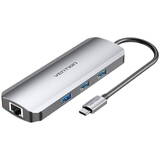 USB-C to HDMI, 3x USB3.0, RJ45, SD, TF, PD 0.15m TOKHB (gray)