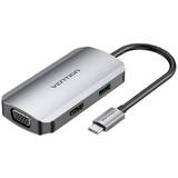 TOAHB USB-C to HDMI, VGA, USB 3.0, PD 0.15m, Gray