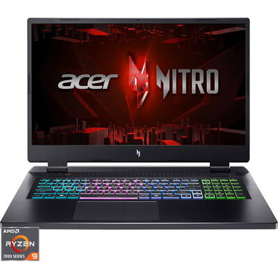 Laptop Acer Gaming 17.3'' Nitro 17 AN17-41, QHD IPS 165Hz, Procesor AMD Ryzen 9 7940HS (16M Cache, up to 5.2 GHz), 32GB DDR5, 1TB SSD, GeForce RTX 4070 8GB, No OS, Obsidian Black
